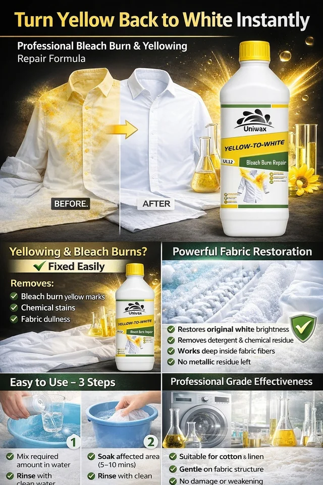 Yellow to White Fabric Whitener Powder |Bleach Burn Repair, Removes Yellow Tint, Iron Stains & Dullness | Laundry Whitener for Cotton & White Clothes - 5 kg