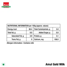 Amul Gold Full Cream Fresh Milk | Pouch - 500 Ml