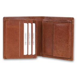 Leather Wallets for Men, Top Grain Leather 8 Card Slots, 3 Compartments, Tri Fold Wallet, Brown, Contemporary