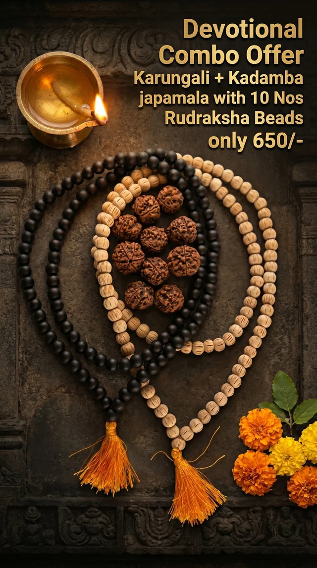Devotional Combo Offer Karungali+Kadamba +Rudraksha Beads - 8 mm