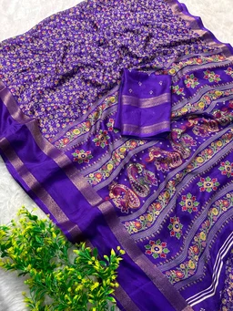 Premium Moss Chiffon Saree With Rettapetta Border 
