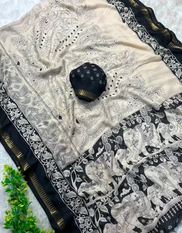 Pen Kalamkari Prints Moss Chiffon Saree