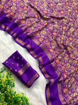 Soft Moss Chiffon Saree With Border 