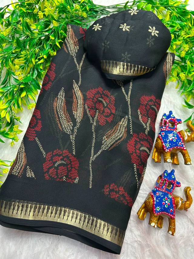 Moss chiffon saree with 1 inch temple border