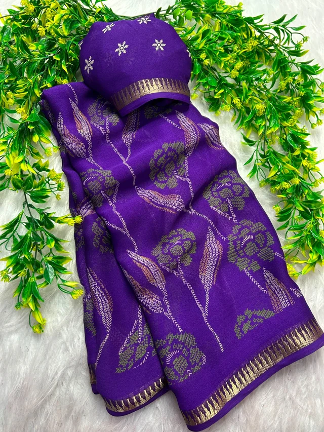 Moss chiffon saree with 1 inch temple border