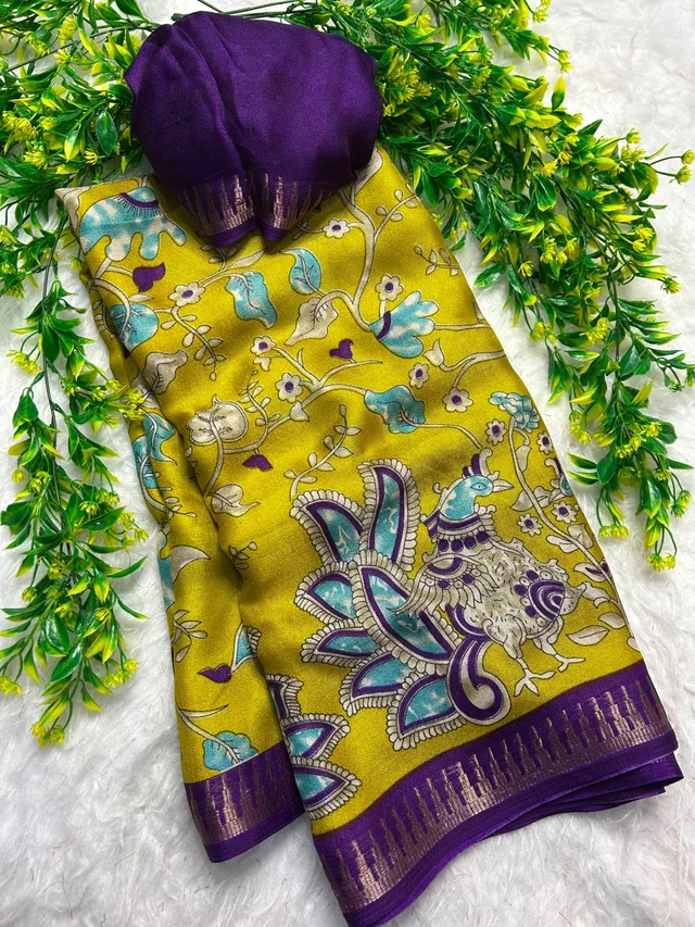 Moss chiffon saree with 2 inch temple Border