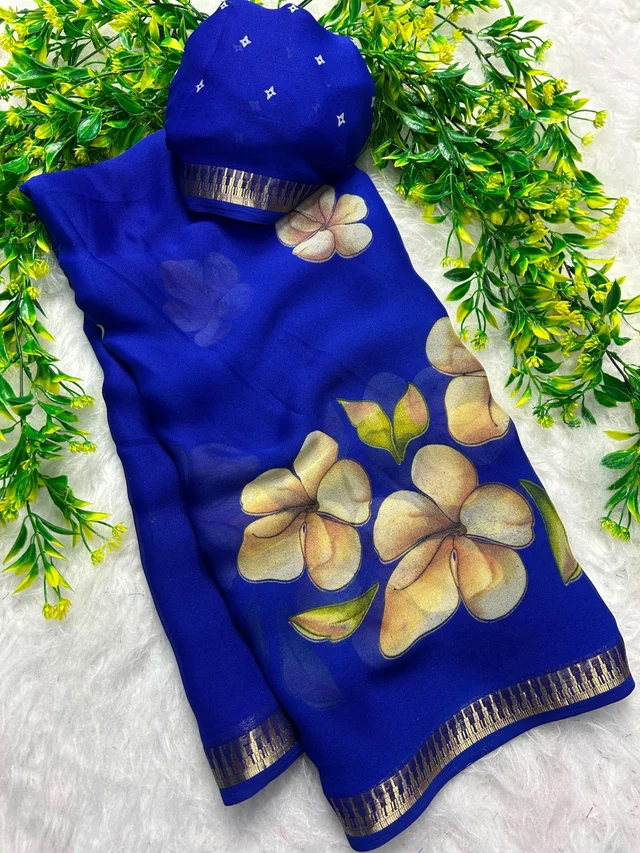 Moss chiffon saree with 1 inch temple Border