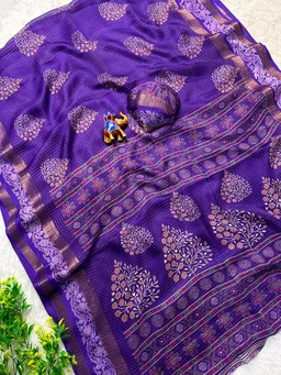 Moss chiffon saree with chexs 
