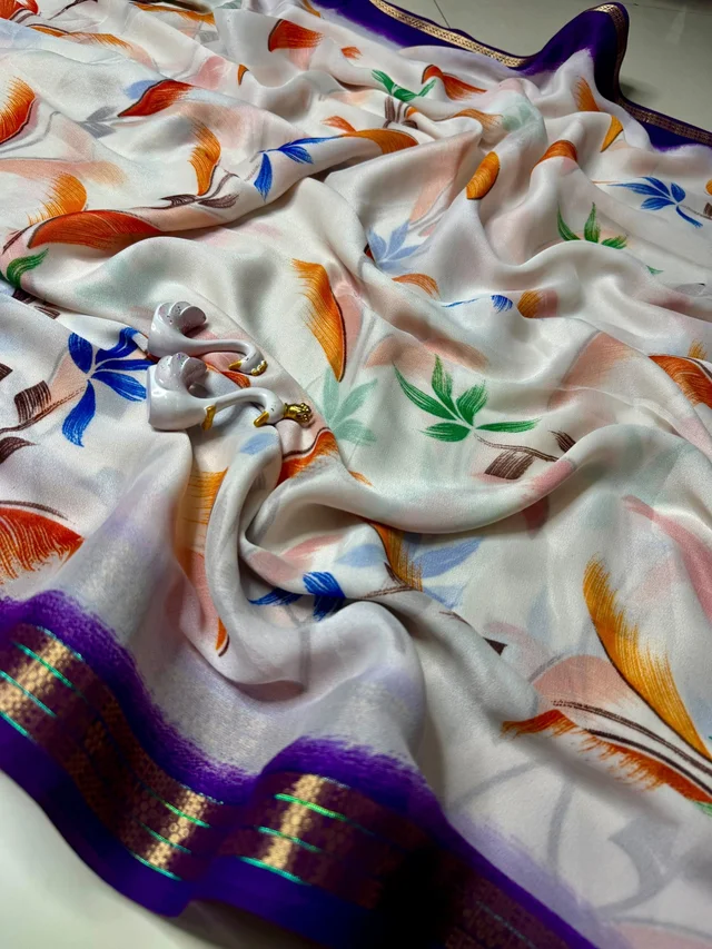 Moss chiffon saree with small border 