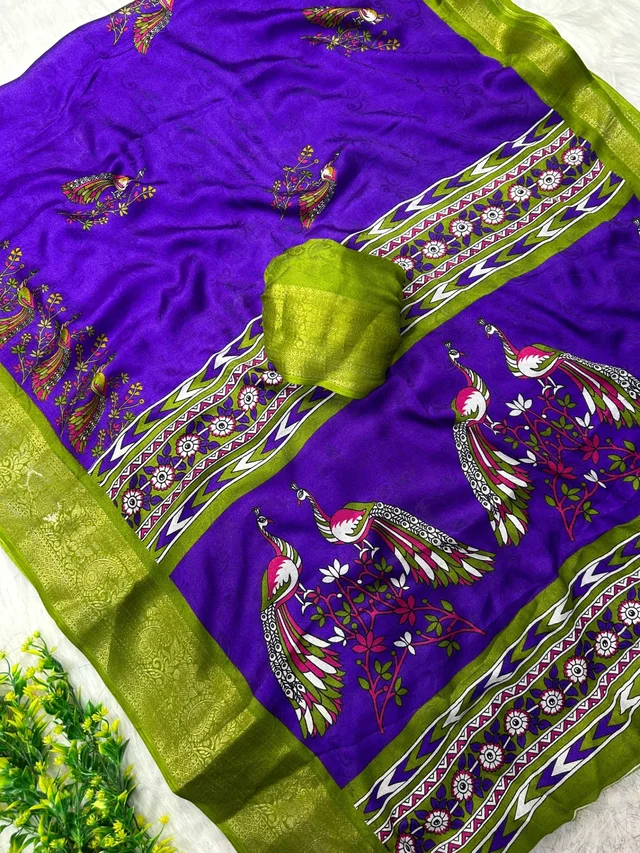 Moss chiffon saree with border 