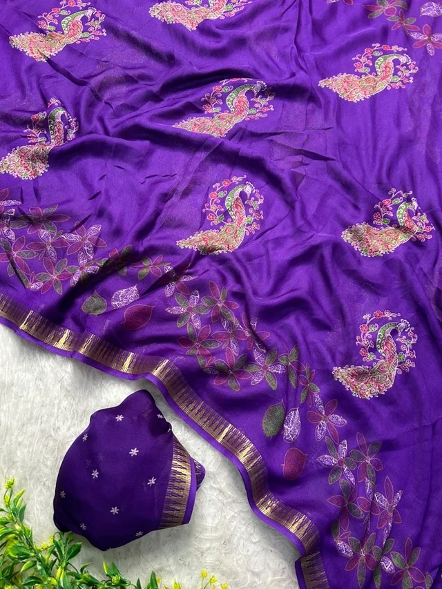 Moss chiffon saree with 1 inch temple border 