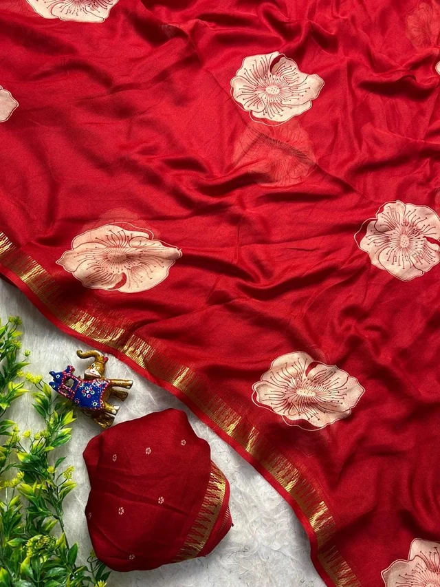 Moss chiffon saree with 1 inch temple border 