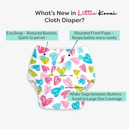 Little Kovai Leak-Proof Reusable Premium Cloth Diaper - Heart (Incl. Ultra-soft 5 layer insert) - Free Size (3M - 2Y)