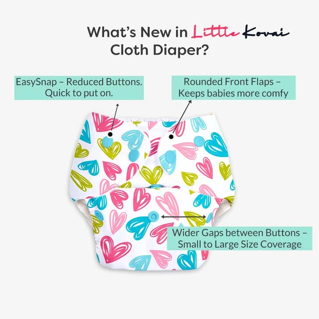 Little Kovai Leak-Proof Reusable Premium Cloth Diaper - Heart (Incl. Ultra-soft 5 layer insert) - Free Size (3M - 2Y)