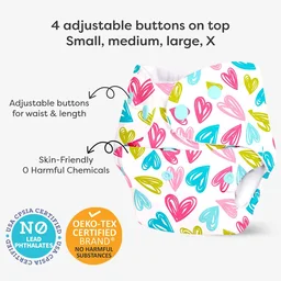 Little Kovai Leak-Proof Reusable Premium Cloth Diaper - Heart (Incl. Ultra-soft 5 layer insert) - Free Size (3M - 2Y)
