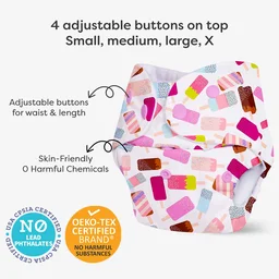 Little Kovai Leak-Proof Reusable Premium Cloth Diaper - Ice Cream (Incl. Ultra-soft 5 layer insert) - Free Size (3M - 2Y)
