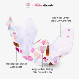Little Kovai Leak-Proof Reusable Premium Cloth Diaper - Ice Cream (Incl. Ultra-soft 5 layer insert) - Free Size (3M - 2Y)