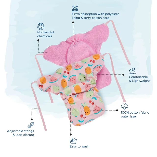Little Kovai Dry Feel Langots, Lightweight & Breathable Cloth Nappies, Unisex (Pack of 2) - Free Size (3M - 12M)