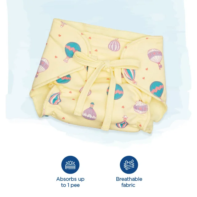 Little Kovai Dry Feel Langots, Lightweight & Breathable Cloth Nappies, Unisex (Pack of 2) - Free Size (3M - 12M)