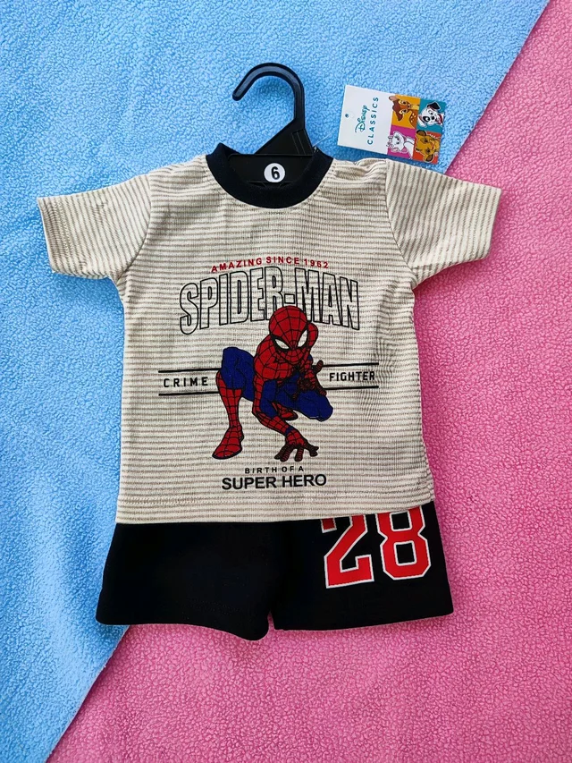 Premium Boy's Cotton Half Sleeves T-Shirt and Shorts Set - Spiderman
