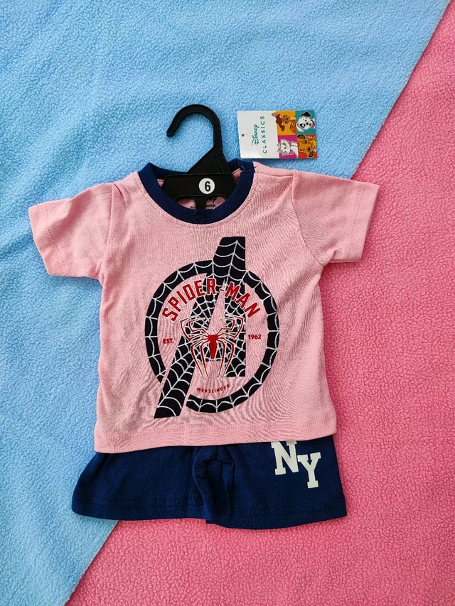 Premium Boy's Cotton Half Sleeves T-Shirt and Shorts Set - Pink With Blue Spiderman