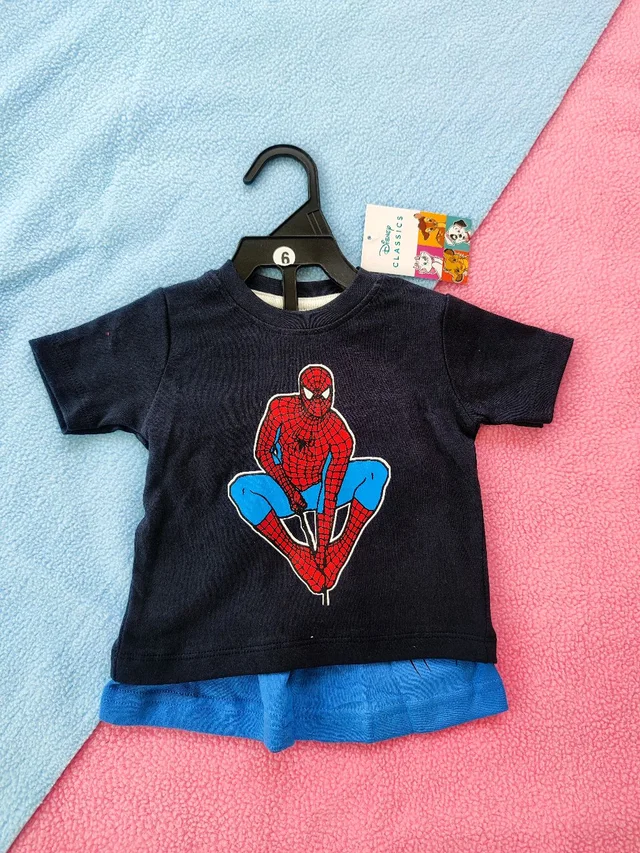 Premium Boy's Cotton Half Sleeves T-Shirt and Shorts Set - Navy Blue Spider