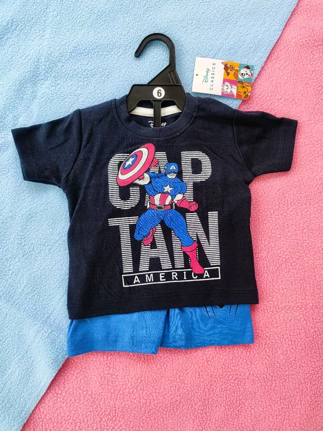 Premium Boy's Cotton Half Sleeves T-Shirt and Shorts Set - Dark Blue Captain