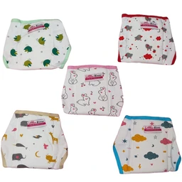 Little Kovai New Age 100% Cotton Padded Langots/ Nappies (Pack of 5, Multicolour) - 0 - 3 Months
