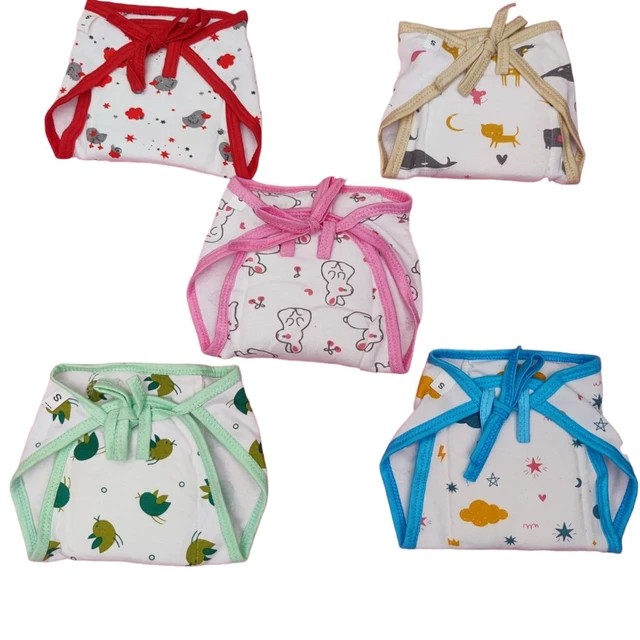Little Kovai New Age 100% Cotton Padded Langots/ Nappies (Pack of 5, Multicolour) - 0 - 3 Months