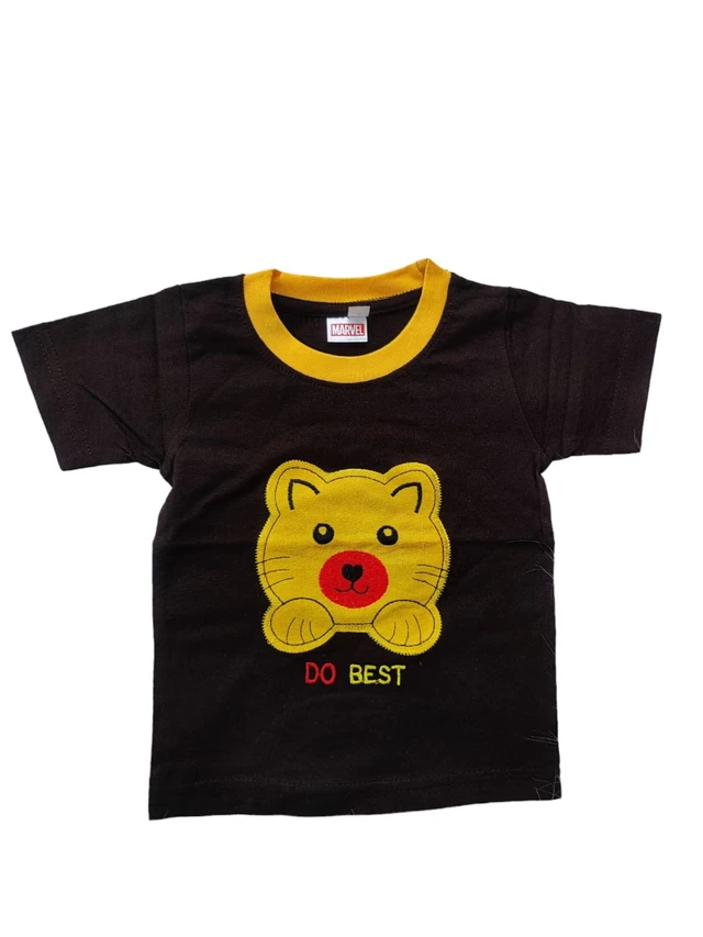 Hosiery Cotton Teddy Bear Design Tshirt for Boys & Girls - Coffee Brown