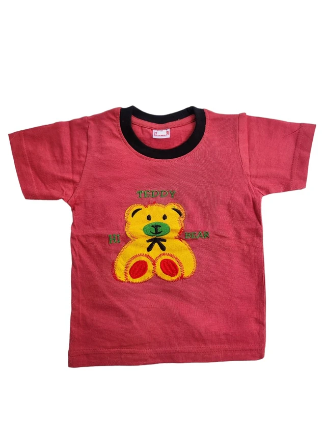 Hosiery Cotton Teddy Bear Design Tshirt for Boys & Girls - Pinkish Brown
