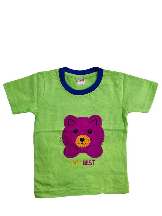 Hosiery Cotton Teddy Bear Design Tshirt for Boys & Girls - Pista Green