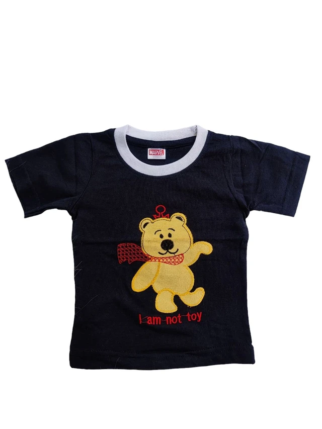 Hosiery Cotton Teddy Bear Design Tshirt for Boys & Girls - Navy Blue