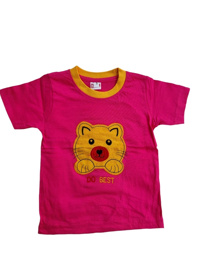 Hosiery Cotton Teddy Bear Design Tshirt for Boys & Girls - Baby Pink