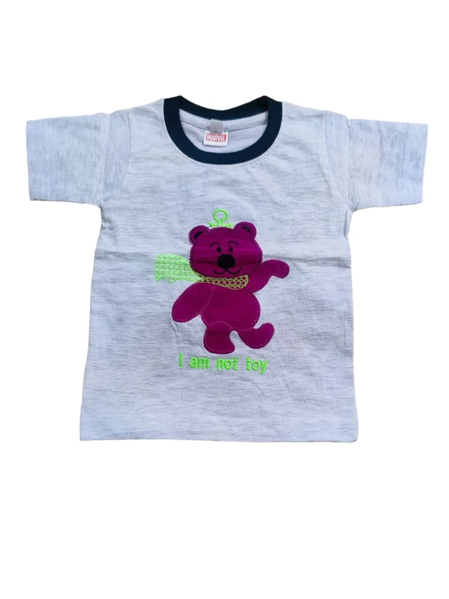Hosiery Cotton Teddy Bear Design Tshirt for Boys & Girls - White