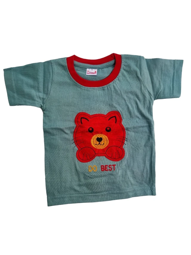 Hosiery Cotton Teddy Bear Design Tshirt for Boys & Girls - Turquoise Green