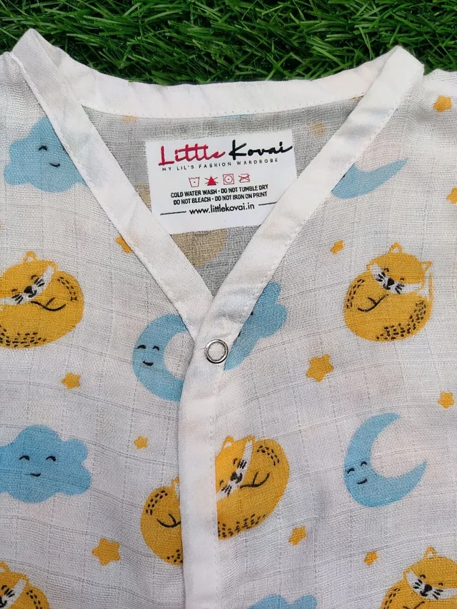 Little Kovai Bamboo Muslin Jabla and Shorts for Babies and Toddlers - Moon - 6 - 12 Months