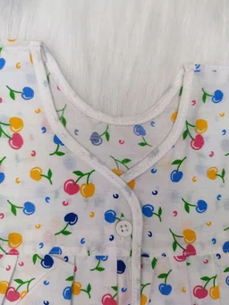 Little Kovai Yaal 100% Organic Cotton Woven Frocks for Babies - Front Open(Combo Pack of 2, Multi-color) - 0 - 6 Months