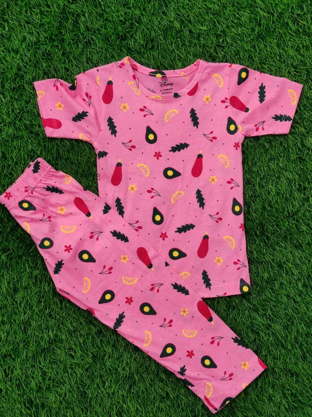 Half Sleeve Pyjama set (Co-ord set) for Boys & Girls - Pink Avocado Brinjal