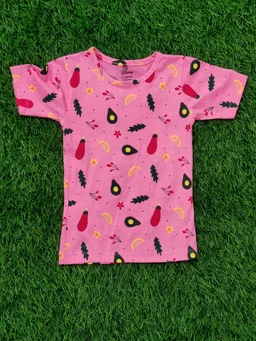 Disney Half Sleeve Pyjama set (Co-ord set) for Boys & Girls - Pink Avocado Brinjal - 1 Year
