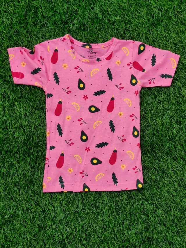 Disney Half Sleeve Pyjama set (Co-ord set) for Boys & Girls - Pink Avocado Brinjal - 1 Year
