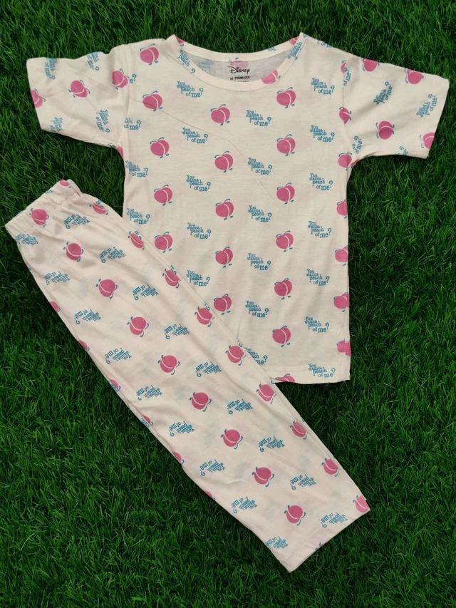 Half Sleeve Pyjama set (Co-ord set) for Boys & Girls - Ivory Cherry