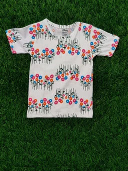 Disney Half Sleeve Pyjama set (Co-ord set) for Boys & Girls - White Hanging Flowers - 4 Year