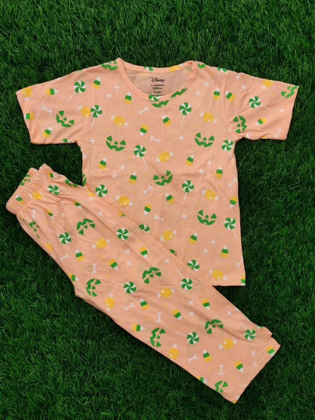 Half Sleeve Pyjama set (Co-ord set) for Boys & Girls - Light Orange Lollypop