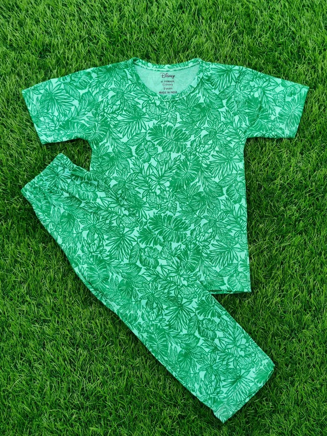 Half Sleeve Pyjama set (Co-ord set) for Boys & Girls - Parrot Green Floral