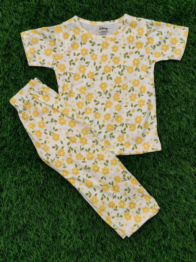 Half Sleeve Pyjama set (Co-ord set) for Boys & Girls - Yellow Flower