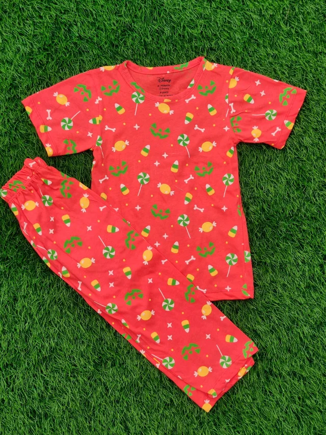 Half Sleeve Pyjama set (Co-ord set) for Boys & Girls - Orange Lollypop