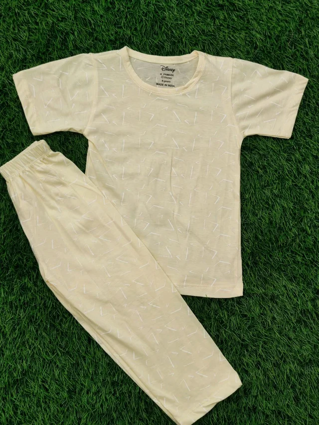 Half Sleeve Pyjama set (Co-ord set) for Boys & Girls - Lined Light Yellow