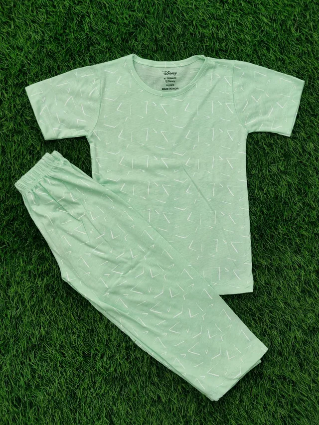 Half Sleeve Pyjama set (Co-ord set) for Boys & Girls - Lined Light Green