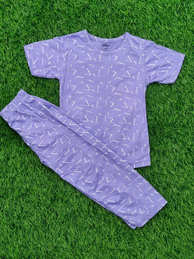 Half Sleeve Pyjama set (Co-ord set) for Boys & Girls - Lined Violet